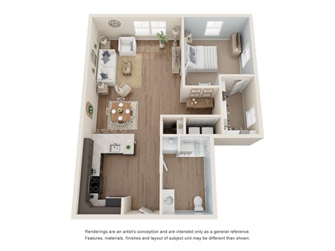 Floor plan for 1 bed, 1 bath, 807 sqft